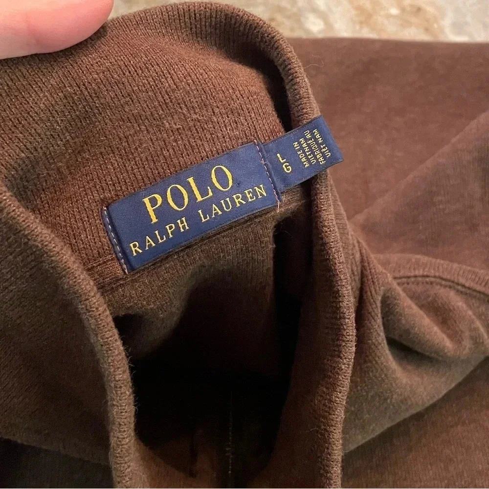 Polo Ralph Lauren Men's  1/4 Zip Pullover Cotton Sweater Brown Large